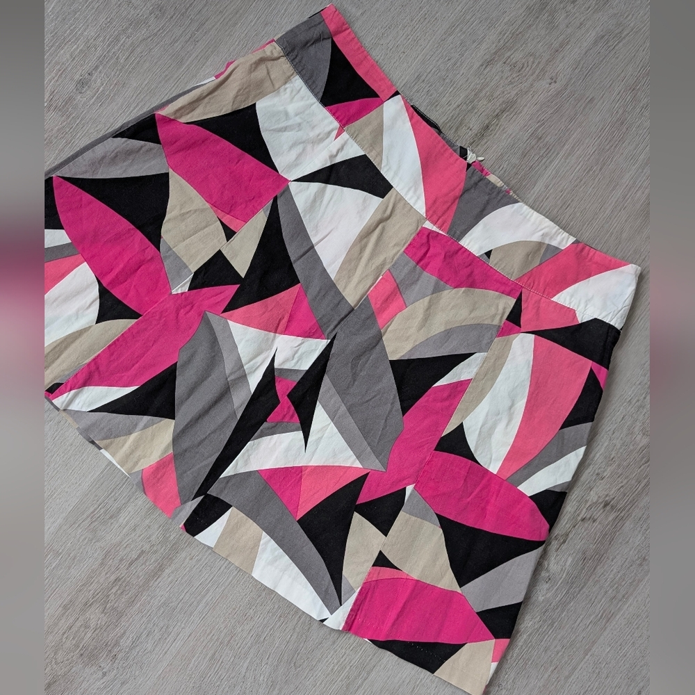 Ricki's Pink, Black & White Abstract Geometric A-Line Cotton Mini Skirt Size 12 - Picture 8 of 9